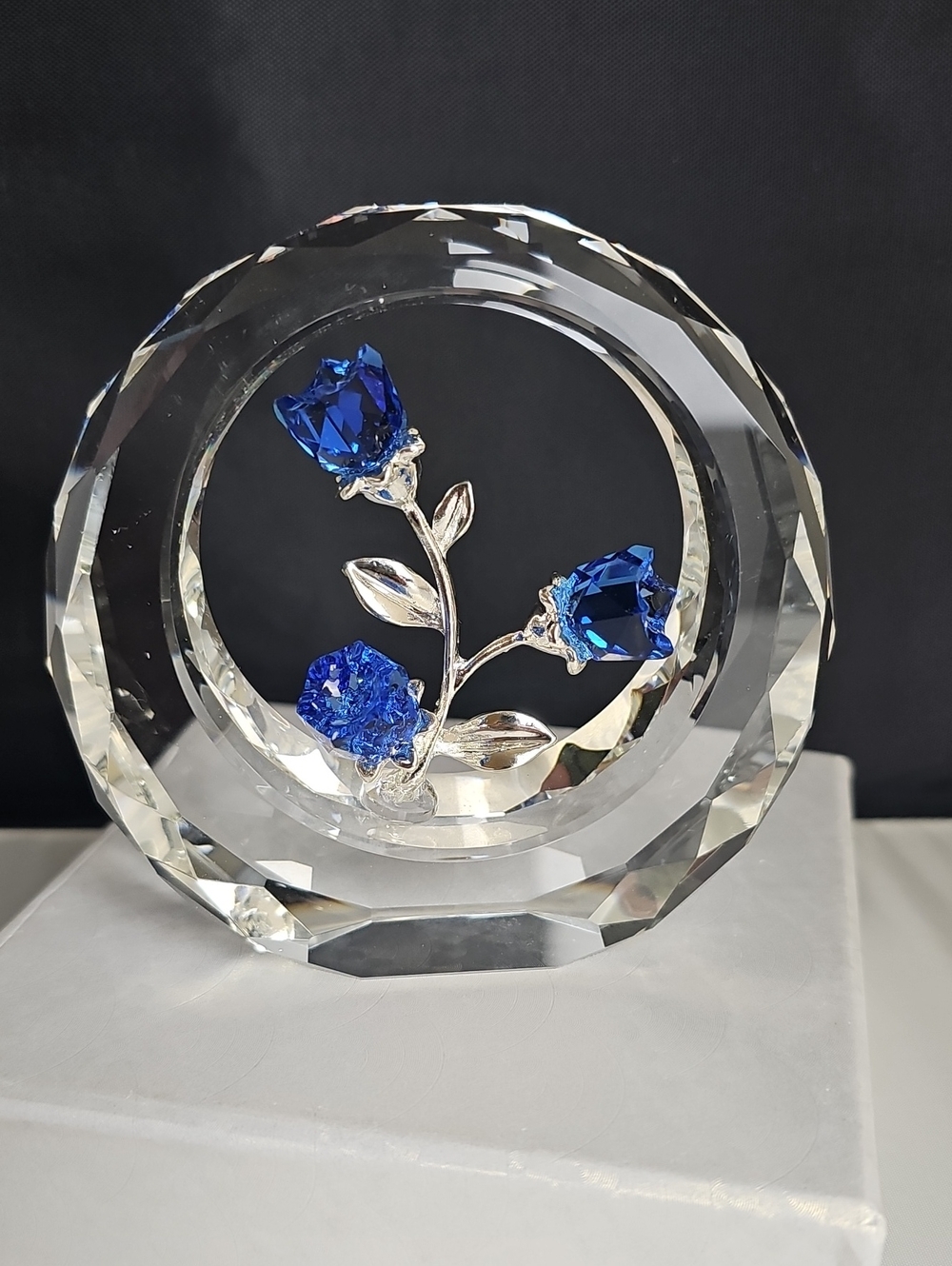 Cobalt Blue Crystal Glass Tulip Flower Paperweight Figurine Floral Decor